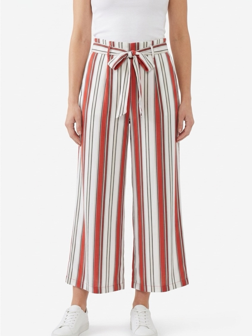 Harmony & Havoc Juniors Size 3 Red Grey Striped Palazzo Pants Pull On Belted
